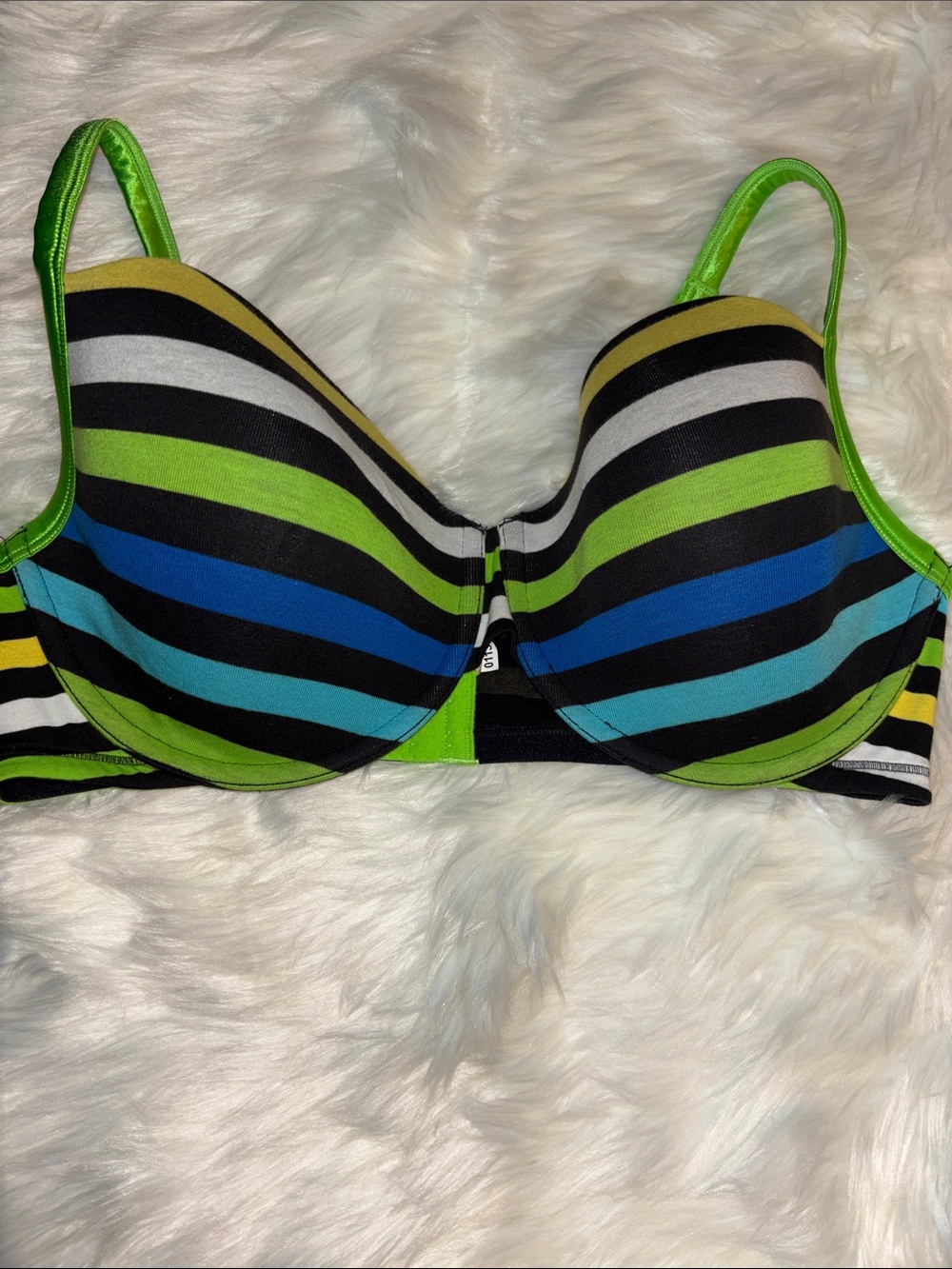 Lane Bryant Bright Striped Underwire Bra in Lime, Blue & Black